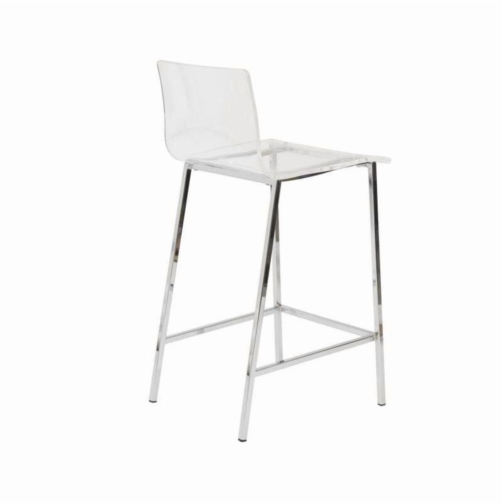 Clear Acrylic Stool with Chrome Leg – Tall Minimalist Stool with Transparent Seat, Footrest, Modern Design for Bars, Kitchens, and Contemporary Spaces