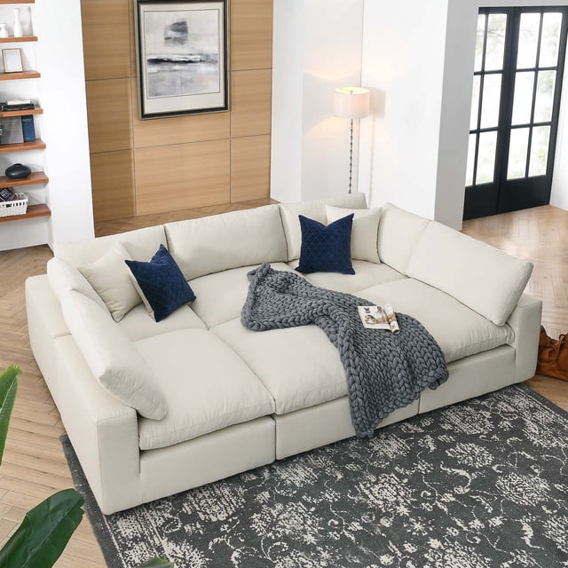 Modway Commix Sectionnel 6 Pcs Surrempli Garni de Duvet, Beige Pâle
