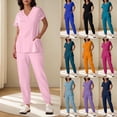 thumbnail image 1 of Sentmoon Womens 2 Piece Outfits Basic Tops for Woman and Business Pants Plus Size Short Sleeve V Neck Stretchy Women Fall Outfits Loose Solid Color Button Down Women's Blouses for Summer Outfits, 1 of 7