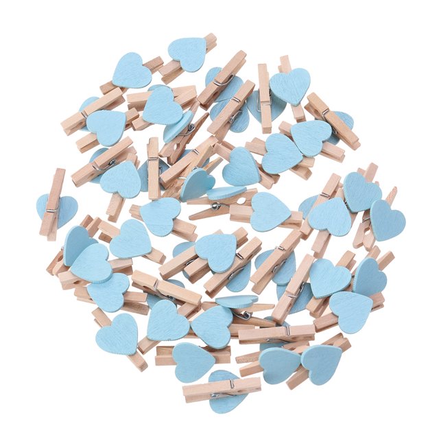 Miangastore 50pcs Love Wood Clips Beautiful Small Fixation Clips for Photo Painting (Blue)