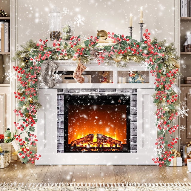 TopLLC Décoration de Noël Guirlandes Suspendues en Rotin Artificiel de Noël avec Baies Rouges pour Escaliers Cheminée Murale Manteau Intérieur Extérieur Décor Halloween Maple Leaf Vine