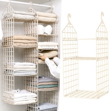 Closet Organizer Cozival Heavy-Duty Hanging Closet Organizer with Foldable Shelves, Multi-Tier Garment Rack for Wardrobe, Bedroom, and Closet Storage, Space-Saving Garment Hanger System, Beige4