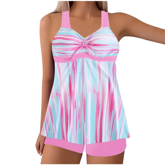 Cameland Womens Plus Size Swimsuits Bathing Suits Two Piece Tankini Tummy Control Swimwear Top with Boyshort