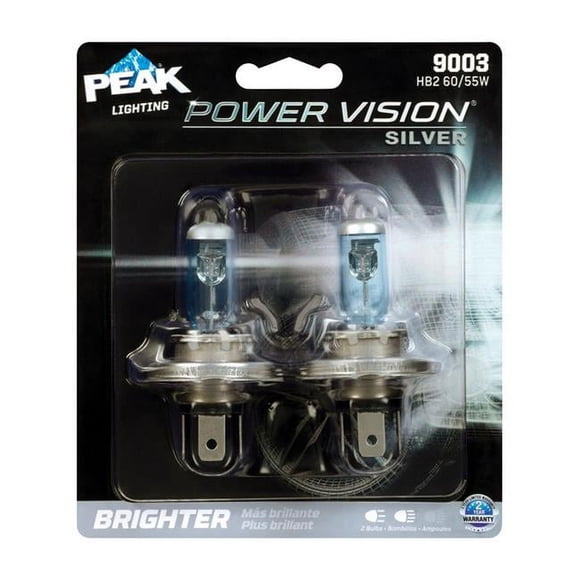 Peak 8020170 Power Vision Silver 12.8 V Halogen T5 Automotive Bulb - 9003 HB2 60 & 55W - Pack of 2