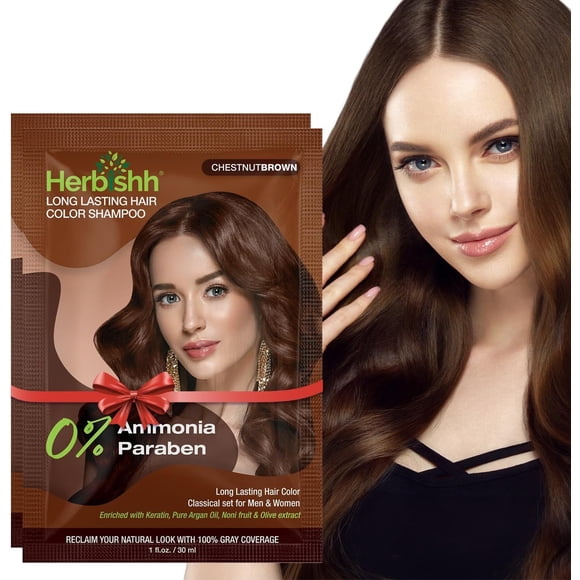(5 pack) Herbishh Chestnut Brown Color Shampoo for Gray Hair, Hair Dye Shampoo 3 in 1, 100% Grey Coverage for Men & Women, Long-lasting & Travel-friendly, Ammonia-free, 30 ml (Pack of 2)