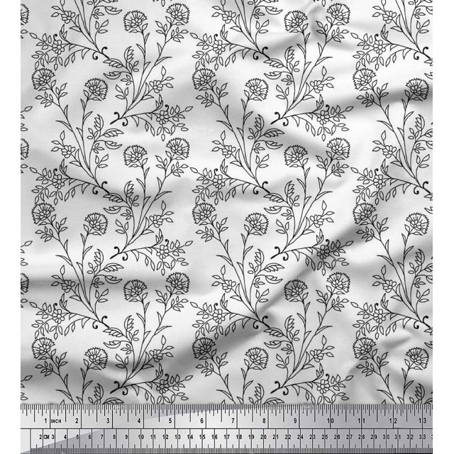 Soimoi Poly Georgette Fabric Leaves & Floral Block Fabric Prints by Yard 52 Inch Wide