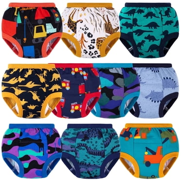 BIG ELEPHANT 10 Packs Baby Boys' Potty Training Pants, 100% Cotton Absorbent Training Underwear for Toddler, 2T