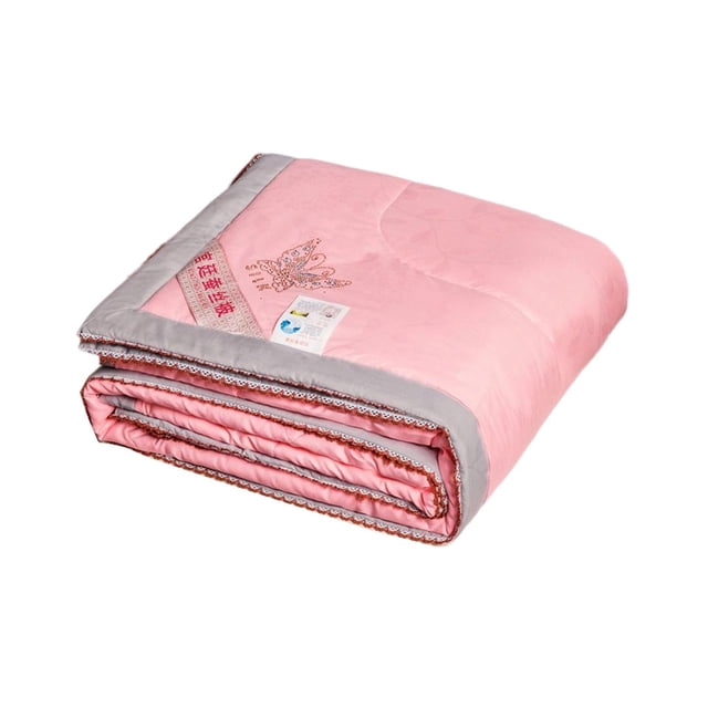 Decodeary Summer Quilt Portable Solid Color Reusable Air-conditioning Printed Breathable Warm Keeping Brushed Bedding Accessories Pink Grey