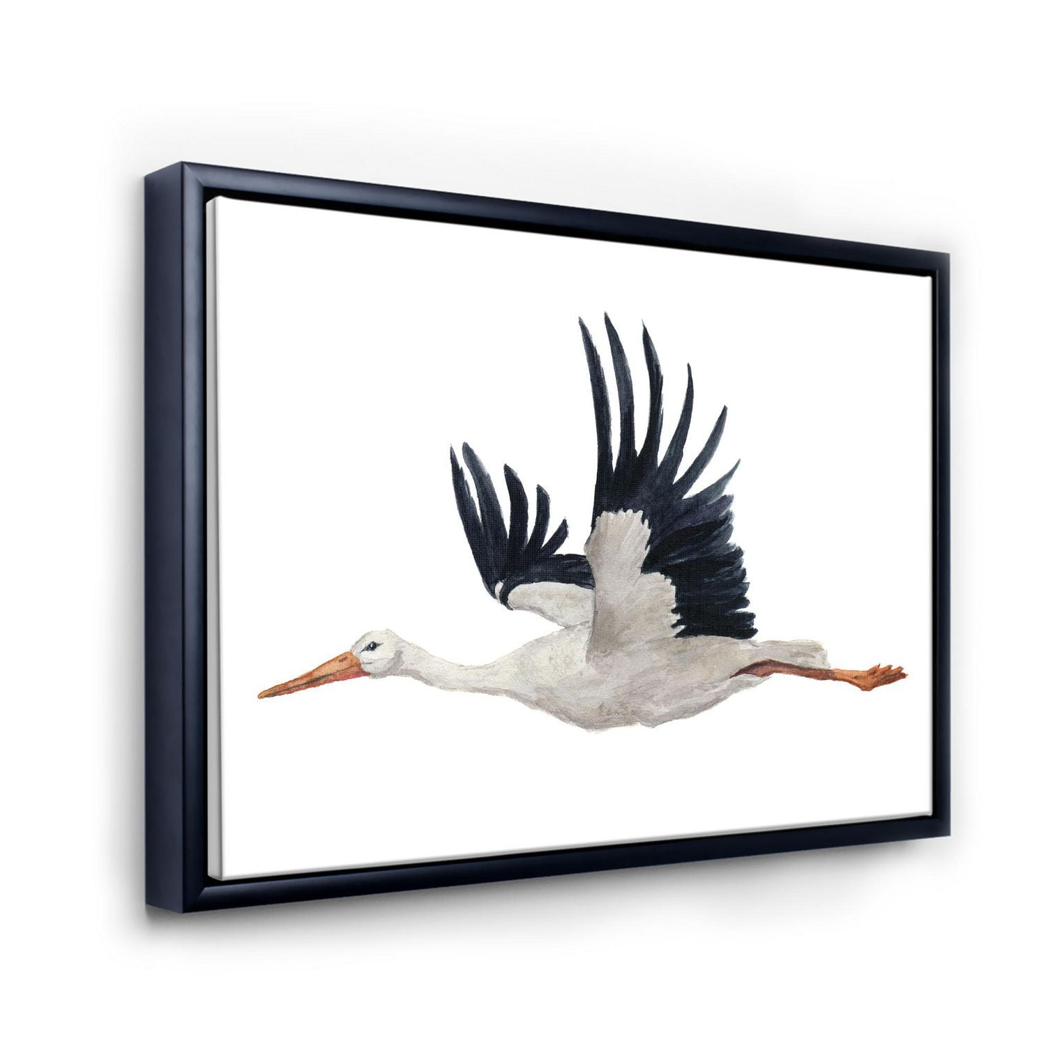 Designart Flying White Stork Ciconia oiseau ART MURAL À CADRE FLOTTÉ