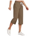 thumbnail image 2 of Jsaierl Women's Cotton Linen Elastic Drawstring Waist Capris, Solid, 2 of 6