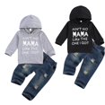 thumbnail image 1 of goowrom Kids Boys Letter Print Long Sleeve Hooded Pullover+ Ripped Jeans, 1 of 6