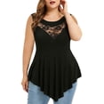 thumbnail image 1 of Timegard Womens Plus Size Tank Tops Lace Round Neck Irregularly Bottom Loose Tunic Tops Comfy Casual, 1 of 6