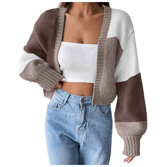 Kogui Open Cardigan for Women Womens Open Front Long Sleeve Button Chunky Knit Cardigan Sweater (Coffee,XL)