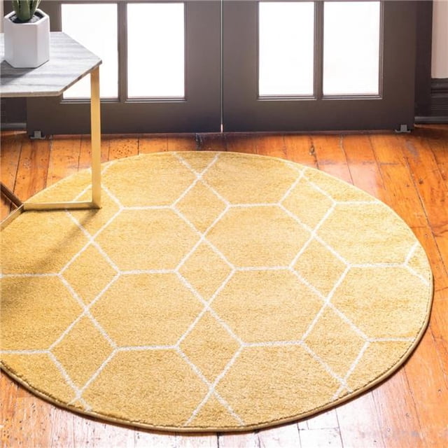 Unique Loom 3145478 4 x 4 Pi Géométrique Treillis Frise Ronde Tapis&44; Jaune