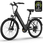 ZDZA Vélo électrique pour adultes 26”, 750W Moteur de pointe 35KM/H Ébike pour femme, 48V Batterie, 7 Speed Step-thru avec plateau arrière UL2849