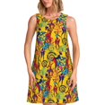 thumbnail image 1 of Xecao Robe d'Été Dansante pour Femmes Africaines, Robes Décontractées pour Femmes, Sorties de Plage, Robe T-Shirt Sans Manches Évasée avec Poches, 1 of 7