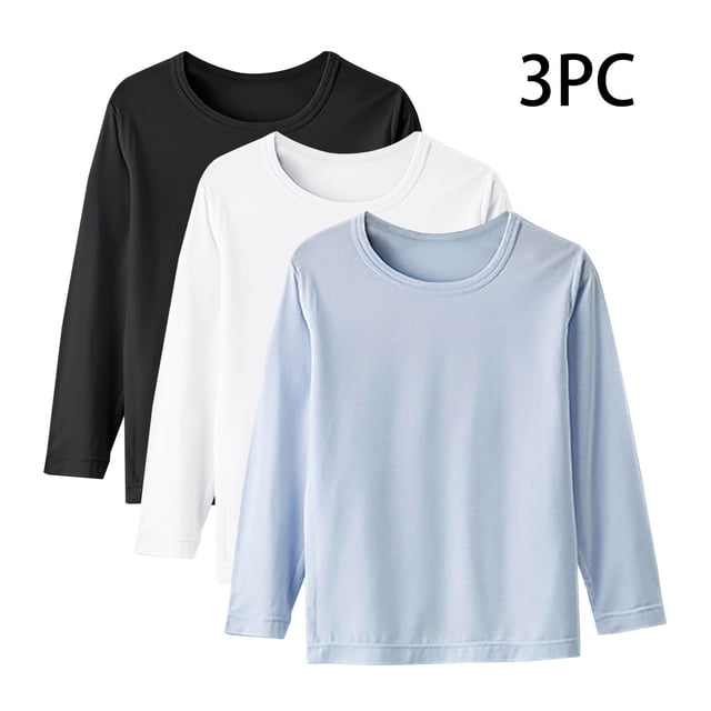 YUNAFFT Kids' Layering Shirts Basic Long Sleeve Crew Neck Tops 3-Pack Casual Everyday Essentials