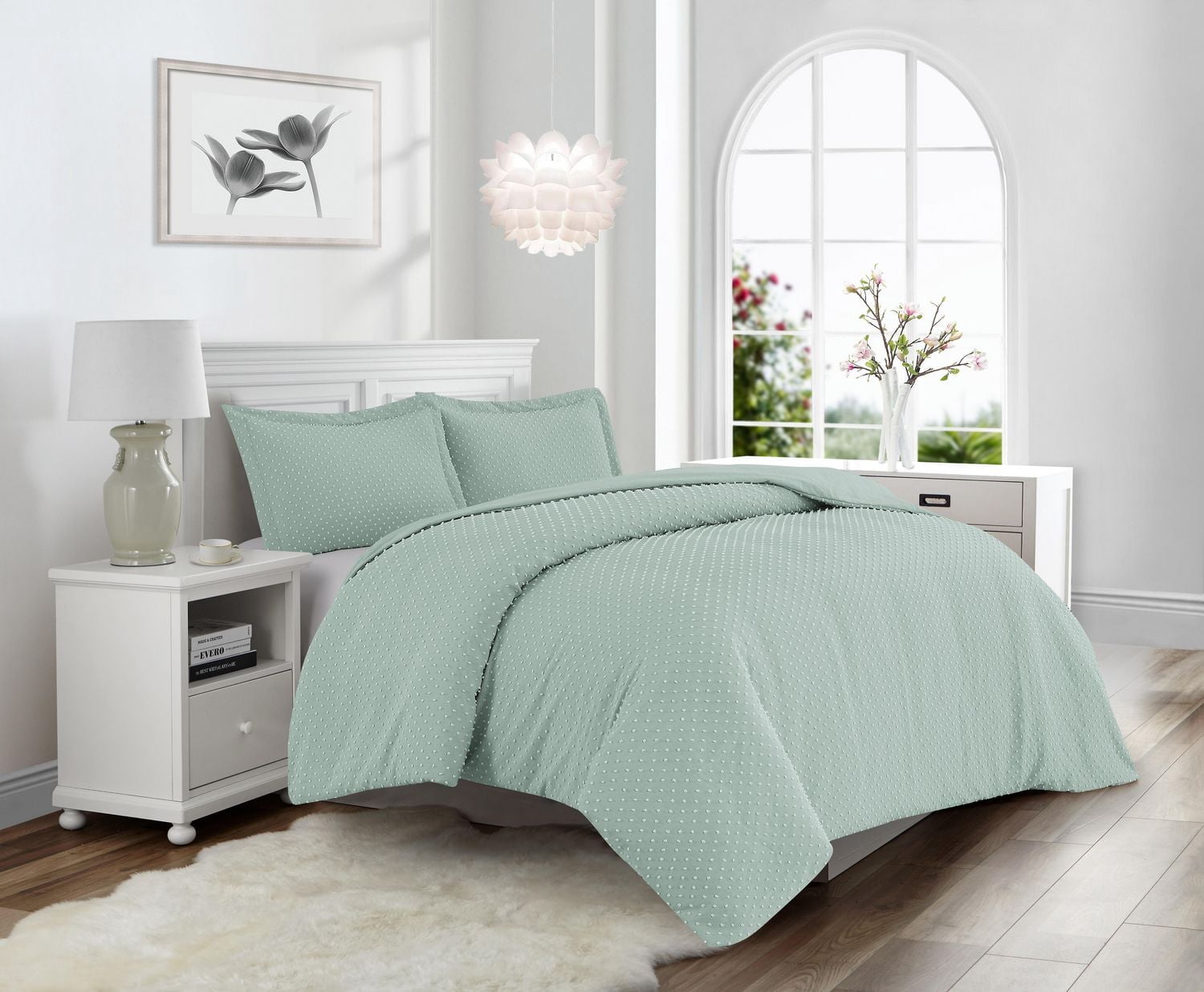 Swift Home Dot Clip Textured Duvet Cover Set, Soft All Season Bedding with Zipper Closure, Queen, Misty Blue