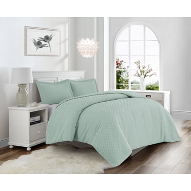 Swift Home Dot Clip Textured Duvet Cover Set, Soft All Season Bedding with Zipper Closure, King, Misty Blue