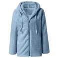thumbnail image 3 of Womens Fuzzy Fleece Jackets 2023 Clearance Solid Zipper Sharpa Coat Fall Winter Warm Thick Hooded Jacket with Pockets, 3 of 6
