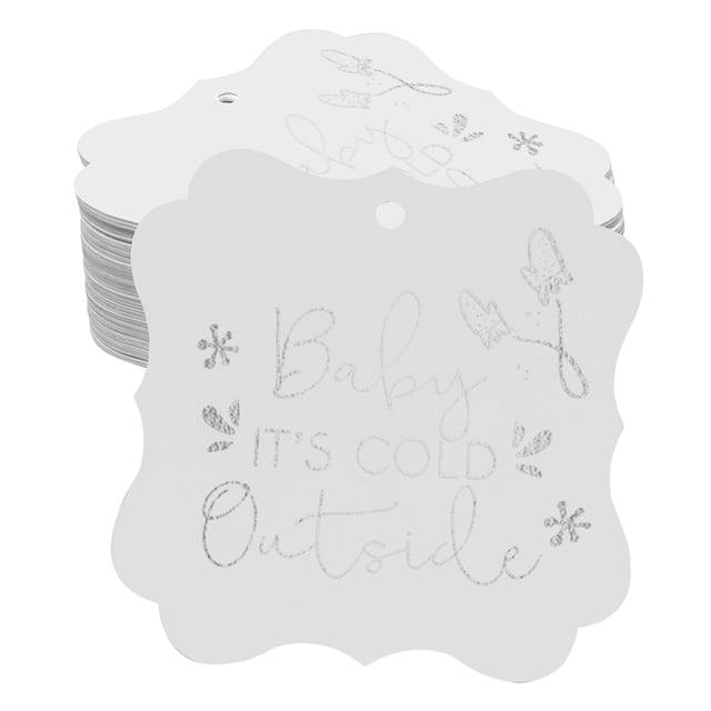 Inkdotpot Pack Of 50 Baby It's Cold Outside Baby Shower Paper Tags DIY Craft Bracket Shape Real Silver Foil Hang Tags