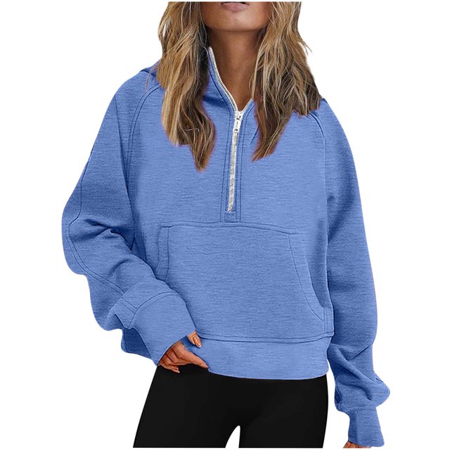 Half Zip Sweatshirt Women Plus Size Fleece Cropped Hoodies Pullover Fall Winter Warm Tops