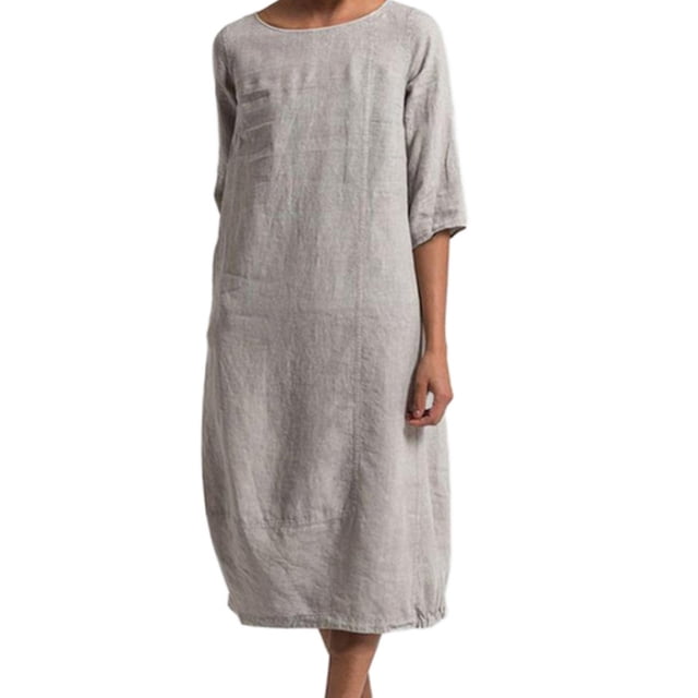 Innerwin Robe Midi Simple Robes pour Femmes Plage Col Rond Confortable Gris P
