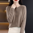 thumbnail image 1 of Baberdicy Haut en Tricot Uni pour Femme, Cardigan à Col Rond Ouvert à l'Avant, Cardigan Uni à Col Rond, Chandail en Tricot Décontracté, Haut de Tous les Jours Café TTG, 1 of 5