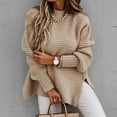 thumbnail image 1 of Aqestyerly Chandails à Col Montant pour Femmes Mode Femmes Couleur Unie Manches Longues Chandail Col Rond Chemise Chandail Hauts HWRETIE, 1 of 7