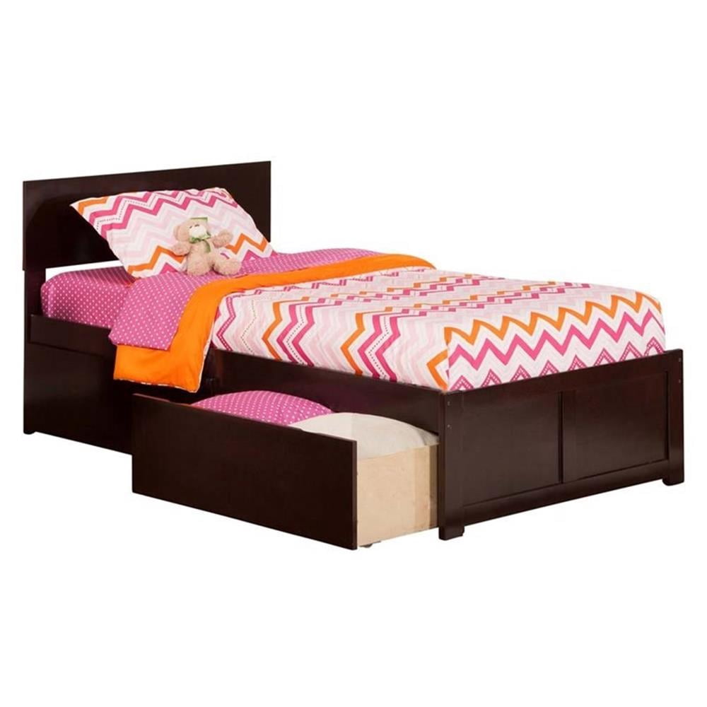 Leo & Lacey Twin XL Platform Bed with Footboard & Storage Drawers in Espresso