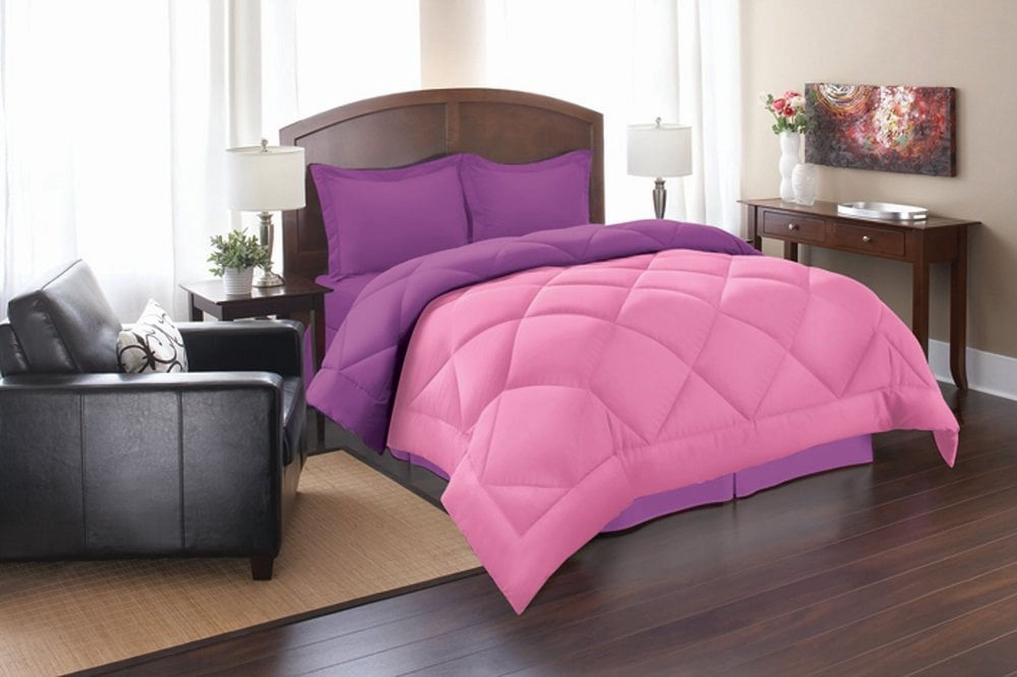 Elegant Comfort All Season Goose Down Alternative Reversible 3-Piece Comforter Set- Available in and Colors , King/Cal King, Pink/Purple