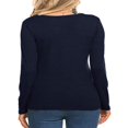 thumbnail image 3 of Women Spring T-Shirt Solid Color Ribbed Henley Neck Long Sleeve Slim-fitting Pullover for Girls Autumn, 3 of 4
