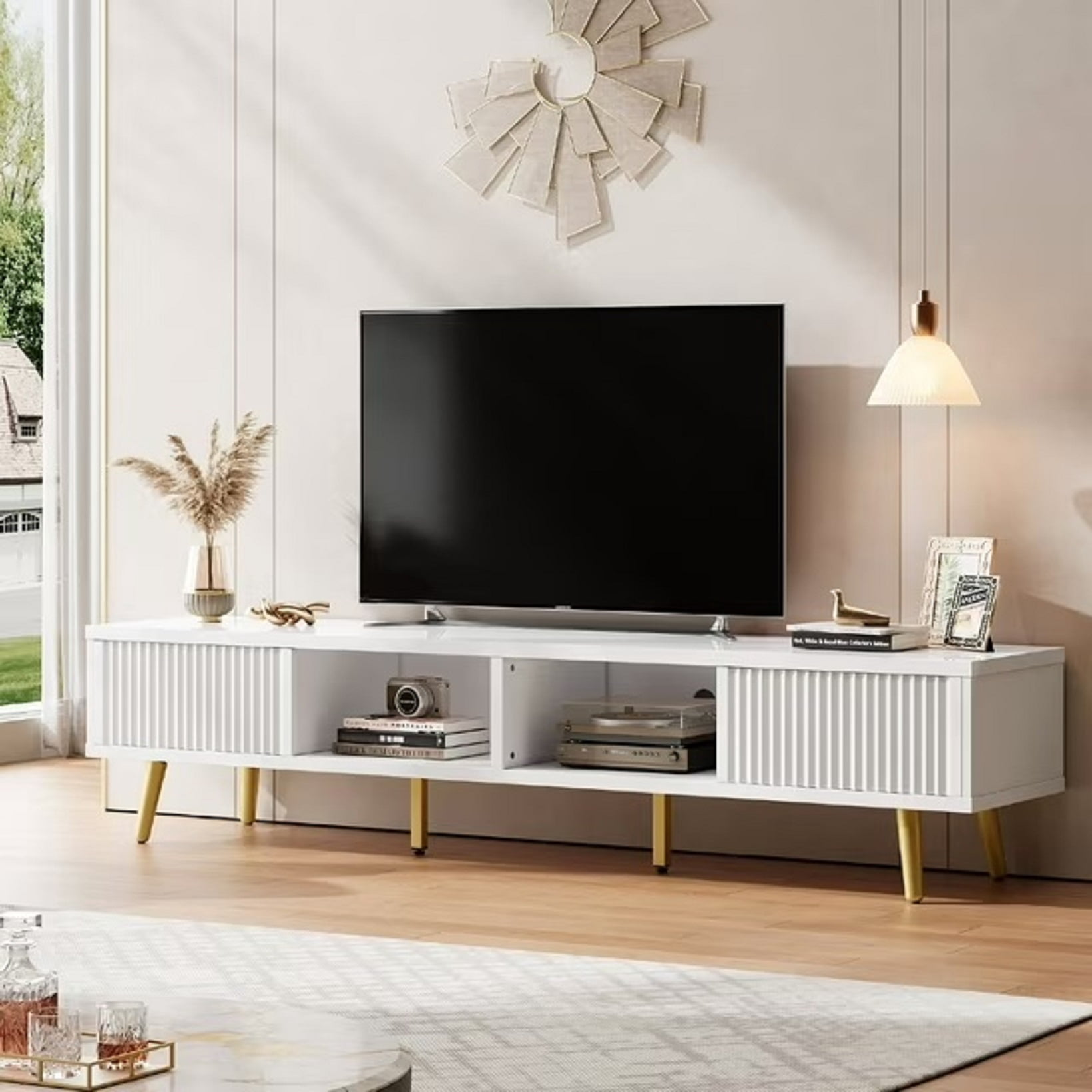 Refurbished Bestier USUSWMTCZSZ-L104978E-BWHTBT 71 inch Fluted TV Stand
