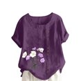 thumbnail image 3 of QATAINLAV Chemises en Lin et Coton pour Femmes Décontractées Amples à Manches Courtes Blouse Boutonnée Surdimensionnée à Col Rond Tunique Graphique T-Shirts Hauts d'Été de Plage Ventes Éclair d'Aujourd'hui Violet XXXXXL, 3 of 5