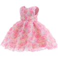 thumbnail image 2 of Robes pour Adolescents Manches Courtes Col Rond Imprimés Danse Fête Vêtements Décontractés Robe de Demoiselle d'Honneur Rose 3-4 Ans, 2 of 4