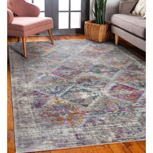 596213 Calian Vintage Patchwork Boho Chic Faded Area Rug Rectangle 6'7" x 9'6"