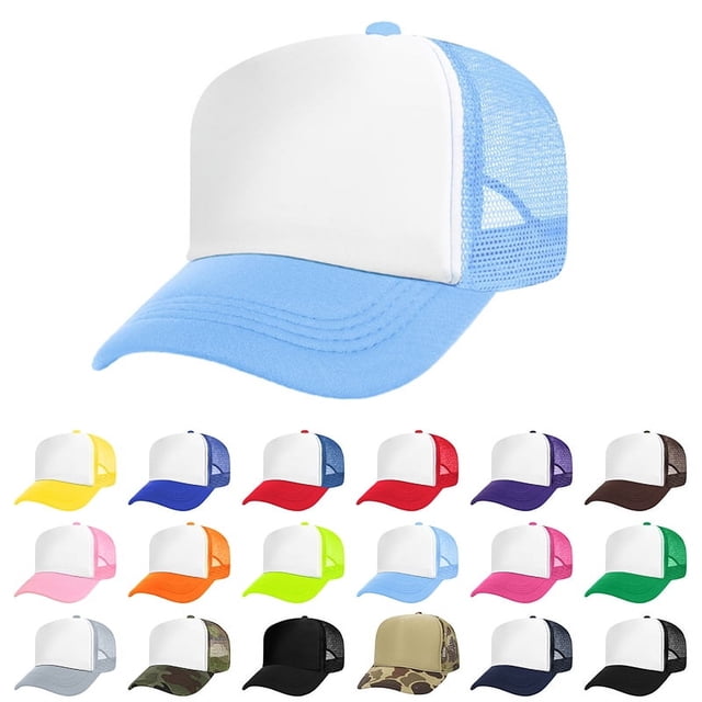 TOPTIE Adult 5 Panel Mid Profile Mesh Back Trucker Hat Foam Snapback Hat-Purple/White