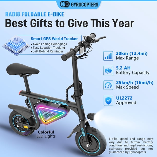 Gyrocopters Radi8 Electric scooter (Black) | UL 2272 approved | 25