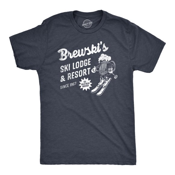 Mens Brewskis Ski Lodge and Resort T Shirt Funny Drinking Skiing Partying Tee for Guys (Heather Navy - BREWSKIS) - 4XL