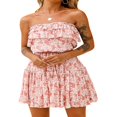 thumbnail image 4 of Women Floral Bohemian Strapless Off-Shoulder Sleeveless Backless Ruffles Pleated Party Beach Dress Light Green S, 4 of 7