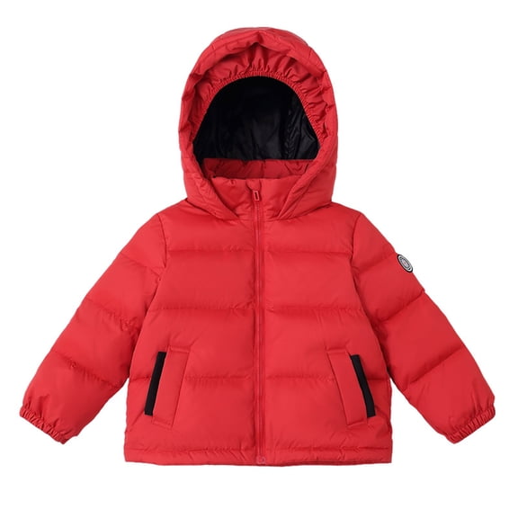 dmqupv Manteau d'Hiver Matelassé pour Adolescent Garçon, Manteau d'Hiver pour Tout-Petits Garçons Filles, Veste Épaissie Chaude en Molleton, Vêtement d'Extérieur avec Capuchon et Poche pour Enfant Rouge, Taille pour 3-4 Ans