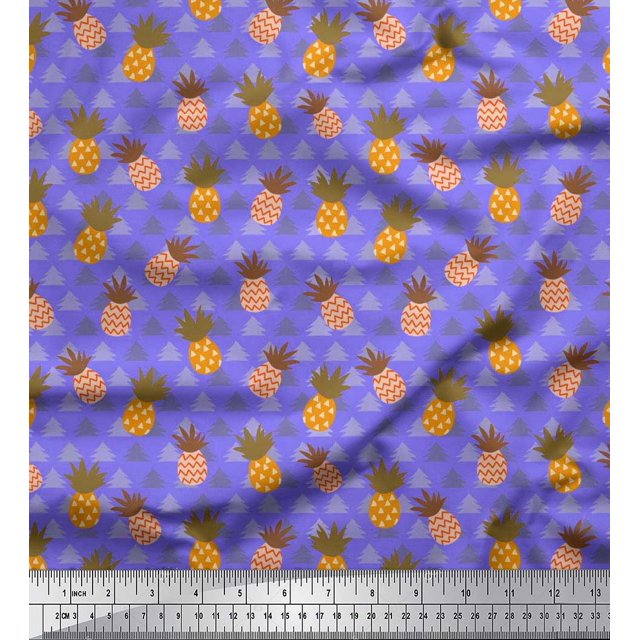 Soimoi Satin Silk Fabric Tree & Pine Fruits Printed Fabric 1 Yard 42 Inch Wide