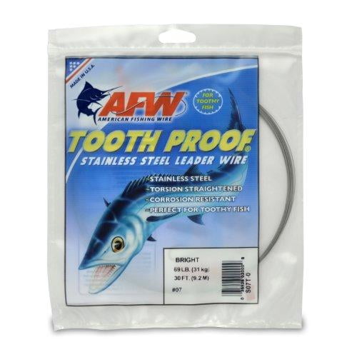 American Fishing Wire Tooth Proof Stainless Steel Single Strand Leader Wire, Size 8, Bright Color, 86 Pound Test, 30-Feet