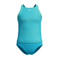 thumbnail image 1 of Speedo Girl's UV Protection Printed Colour Block Thick Strap Two Piece Tankini Set Swimsuit - Picton Blue, Size 10, 1 of 4