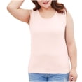 thumbnail image 2 of LOVZFMLL Débardeurs pour Femmes Couleur Unie Grande Taille Camisole Fine Élasticité Augmentée Chemise de Base Col Rond Débardeur, 2 of 6