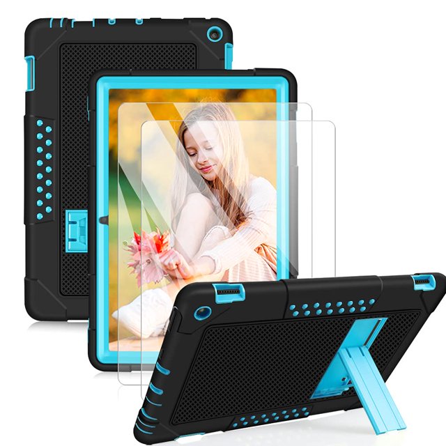 Mignova pour Fire HD 10 Case, un Étui de protection Robuste Antichute et Résistant aux Chocs en Noir et Bleu, Conçu pour le Tout Nouveau Amazon Fire HD 10 et Fire HD 10 Plus (11e Génération, Sortie 2021). l'Étui Présente un Pare-Chocs avant et Arrière en Plastique Rigide avec une Couche Extérieure en Caoutchouc de silicone Souple pour une Meilleure Prise et une protection contre les Chutes. Comprend un Béquille Intégré pour une Visualisation et une Saisie Mains Libres, des Rebords Relevés pour la protection de l'Écran et de la Caméra