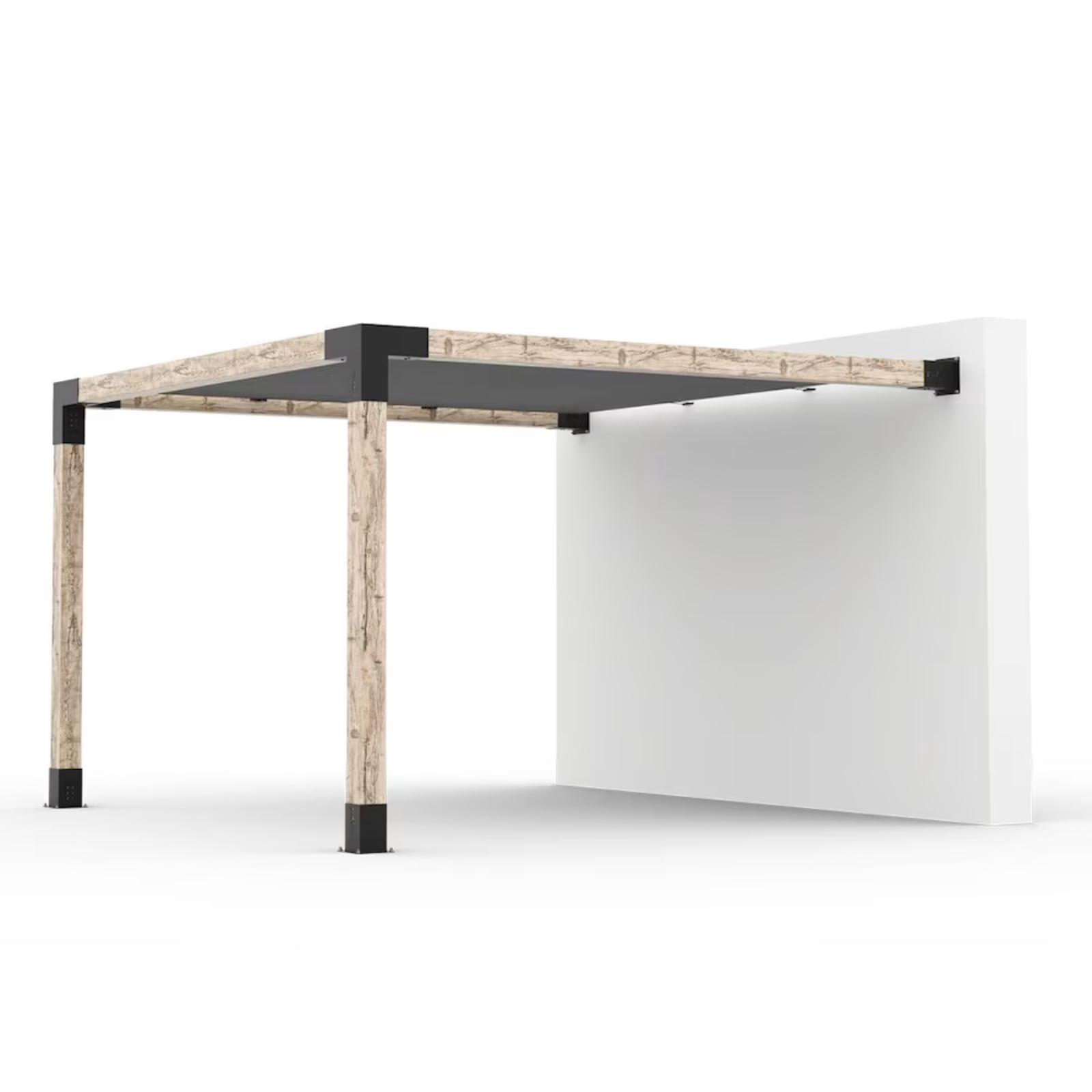 Kit de pergola murale Toja 10'x12' avec voile d’ombre en graphite pour poteaux en bois 6x6