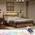 thumbnail image 4 of HAUSOURCE Queen Platform Bed Frame w/ Headboard, Drawers & Outlets, Brown, 4 of 7