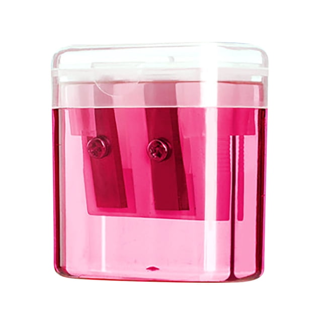 Pink Double Hole Pencil Sharpener With Cover Oval Manual Sharpener For Kids Art Supplies Portable Design Transparent Shavings Container Easy To Use 0.03 Pounds