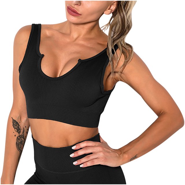 AherBiu Workout Tops for Women Crop Tank Tops Ribbed Wireless Stretchy Yoga Cami Sports Bras Bralettes